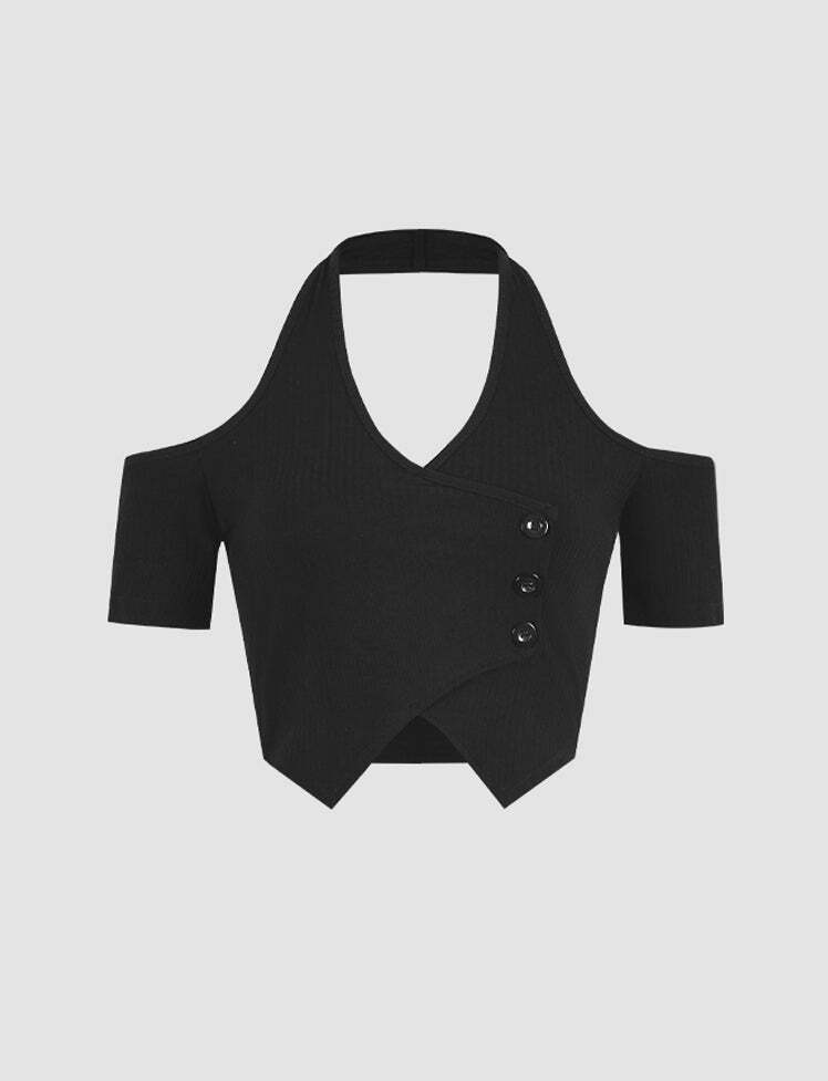 Y2K Irregular Halter Crop Top - Cute Pastel Goth & Grunge Aesthetic Fashion