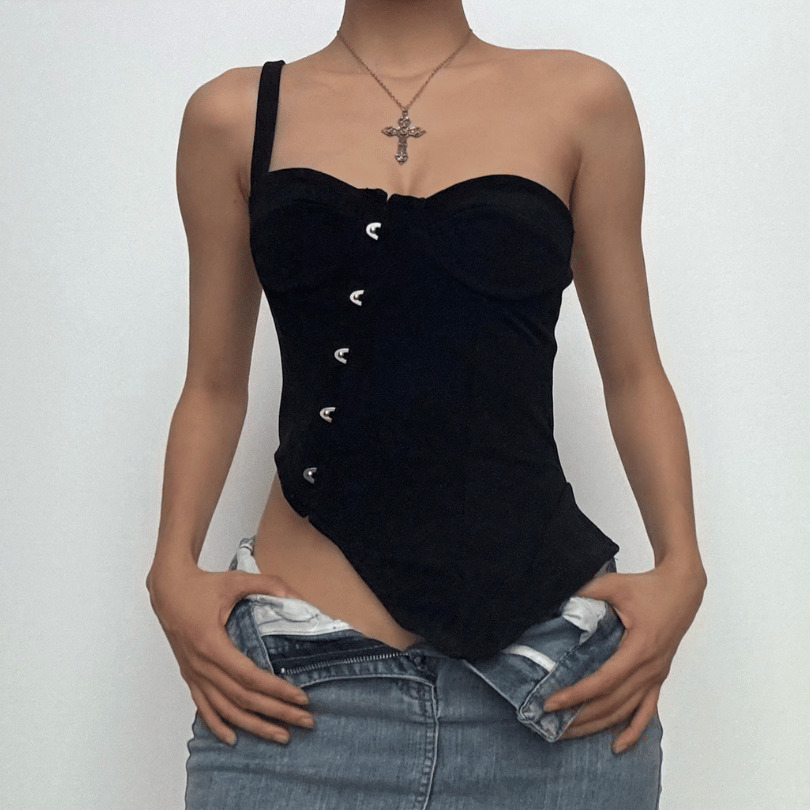 Y2K Irregular One-Shoulder Sleeveless Top - Cute Grunge & Coquette Aesthetic Fashion