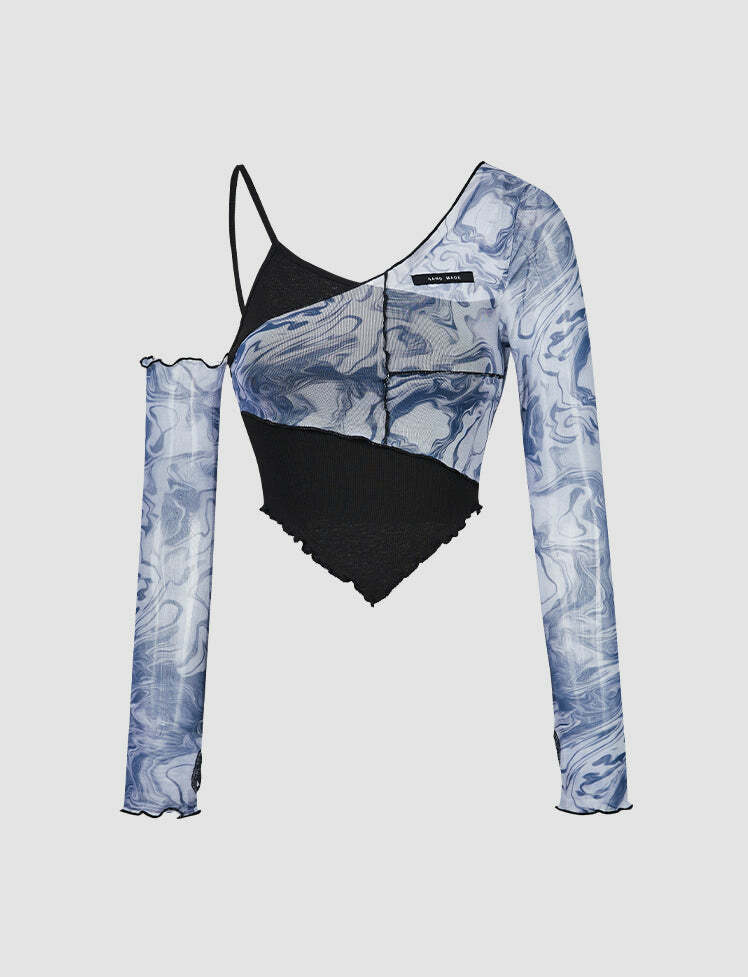 Y2K Irregular Paneled Crop Top - Coquette & Grunge Aesthetic Cute Top for Aesthetic Outfits