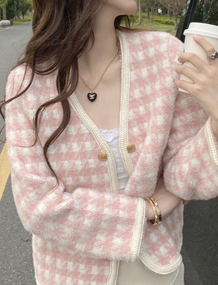 Y2K Knit Plaid Cardigan - Cute Comfy Top for Coquette & Grunge Aesthetic Lovers