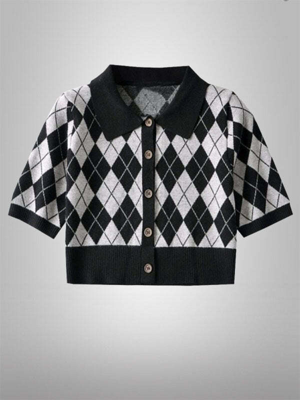 Y2K Knitted Polo Top - Cute Coquette Aesthetic with Grunge Vibes & Pastel Goth Style