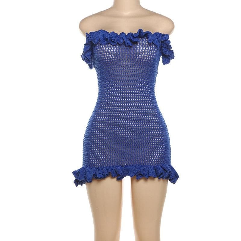 Y2K Knitted Ruffle Tube Mini Dress - Cute Coquette Style with Sheer Details
