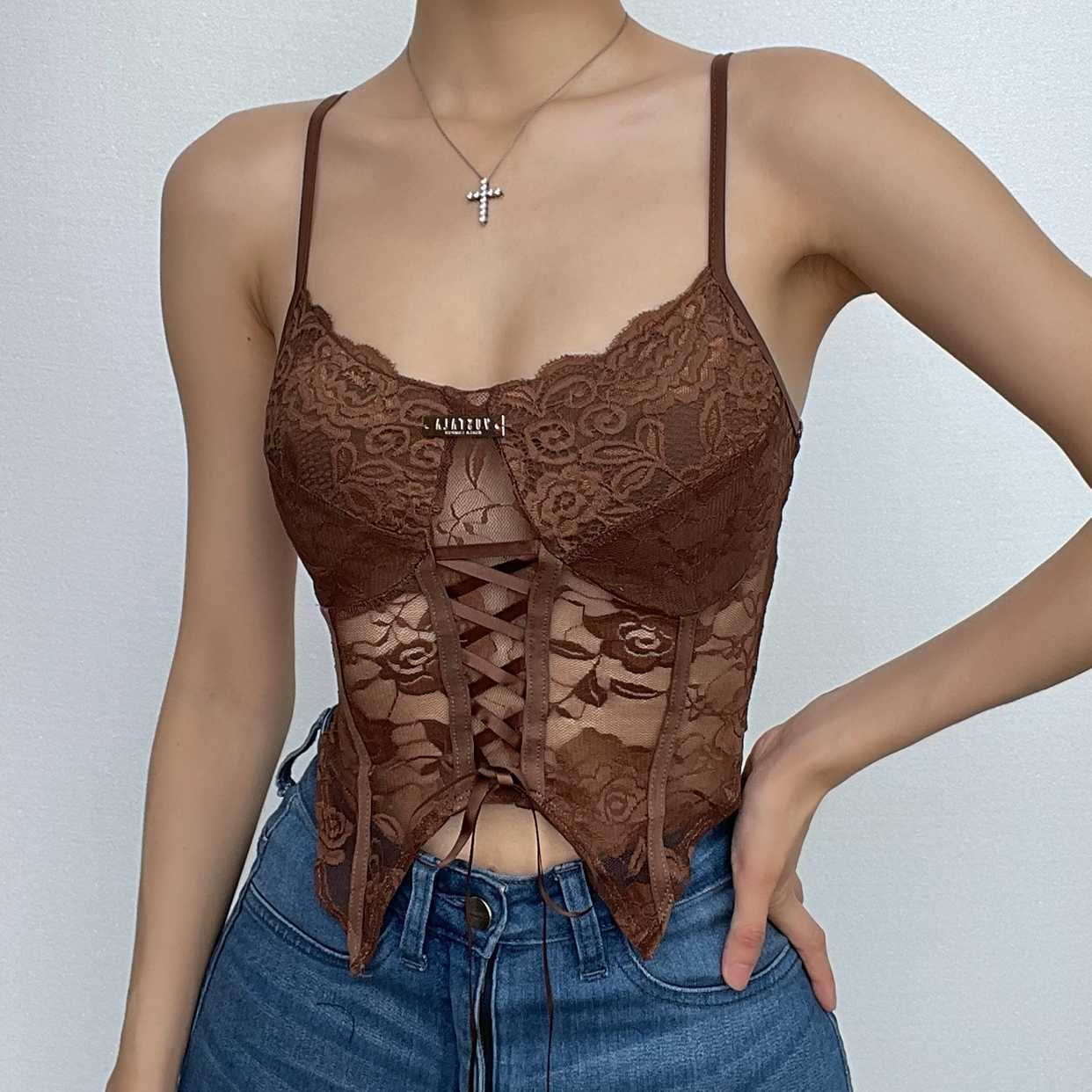 Y2K Lace-Up Backless Cami Crop Top - Cute Grunge Aesthetic for Coquette Style Outfits