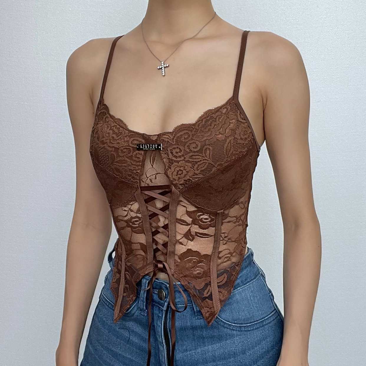 Y2K Lace-Up Backless Cami Crop Top - Cute Grunge Aesthetic for Coquette Style Outfits