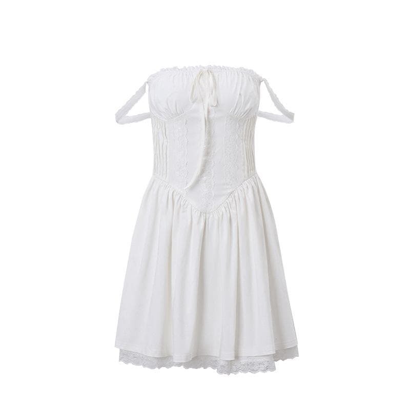 Y2K Lace-Up Backless Mini Dress with Ruched Detail - Coquette & Grunge Aesthetic