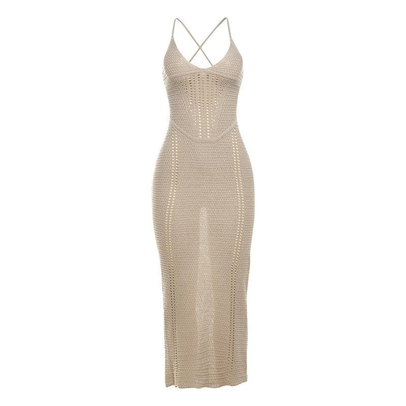 Y2K Lace-Up Cross Back Cami Midi Dress - Cute Pastel Goth & Coquette Aesthetic Fashion