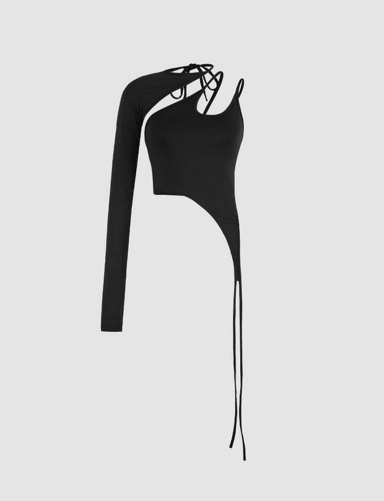 Y2K Lace-Up Halter Cami Top with Open Back & Side Sleeves - Grunge & Coquette Aesthetic