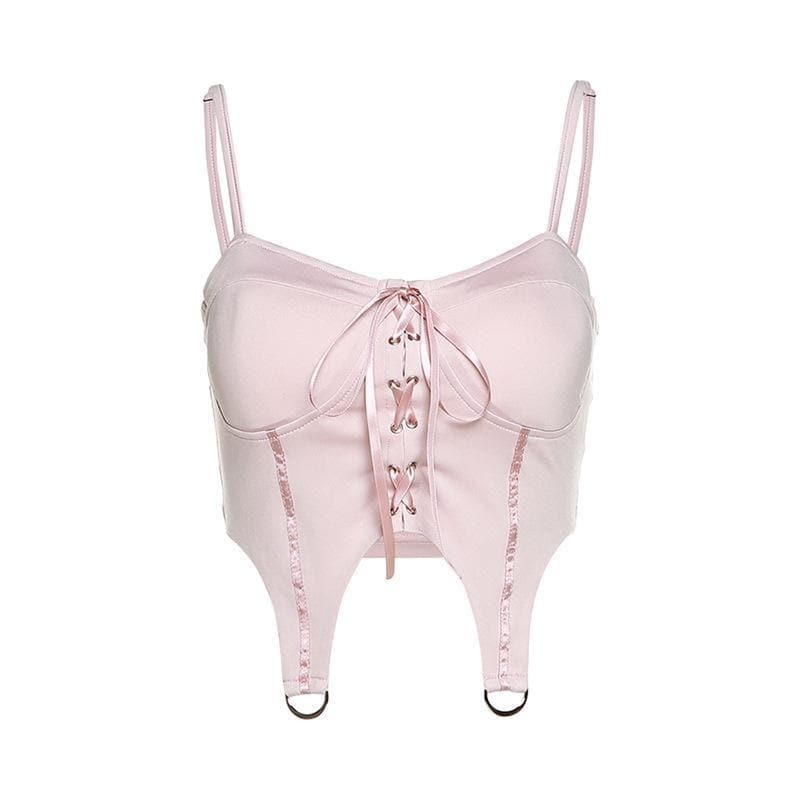 Y2K Lace-Up Metal Ring Padded Crop Top - Grunge & Coquette Aesthetic Fashion