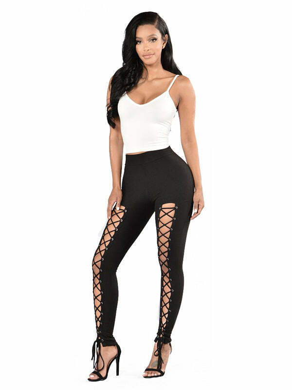 Y2K Lace-Up Pencil Leggings for Grunge & Coquette Aesthetic - Cute & Comfy Fashion
