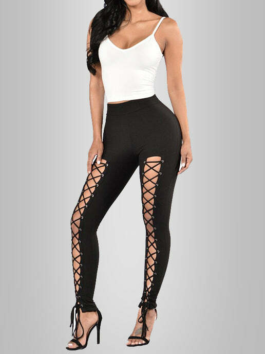 Y2K Lace-Up Pencil Leggings for Grunge & Coquette Aesthetic - Cute & Comfy Fashion