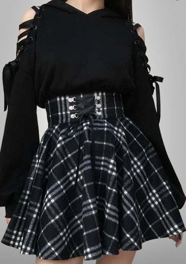 Y2K Lace-Up Plaid Punk Skirt - Grunge Aesthetic, Cute Tops, Coquette Style, Vintage Vibes
