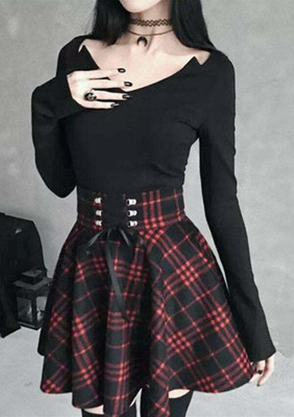 Y2K Lace-Up Plaid Punk Skirt - Grunge Aesthetic, Cute Tops, Coquette Style, Vintage Vibes