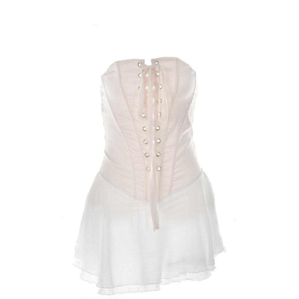 Y2K Lace-Up Ruffle Backless Tube Mini Dress - Cute Grunge & Coquette Aesthetic Style