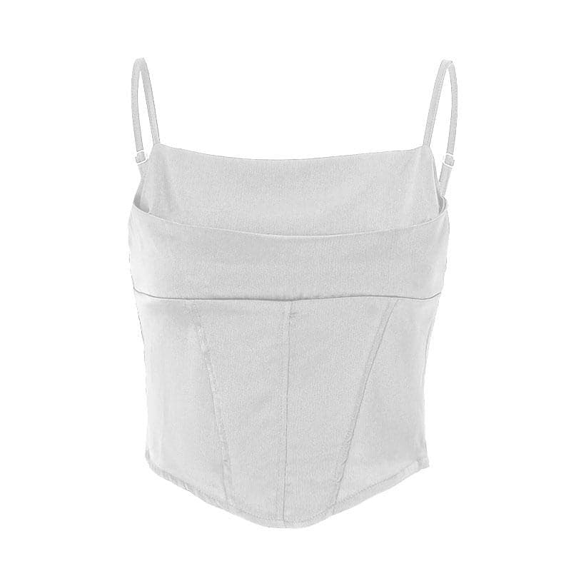 Y2K Lace-Up Satin Corset Cami Top - Backless Cute Crop for Coquette & Grunge Aesthetic
