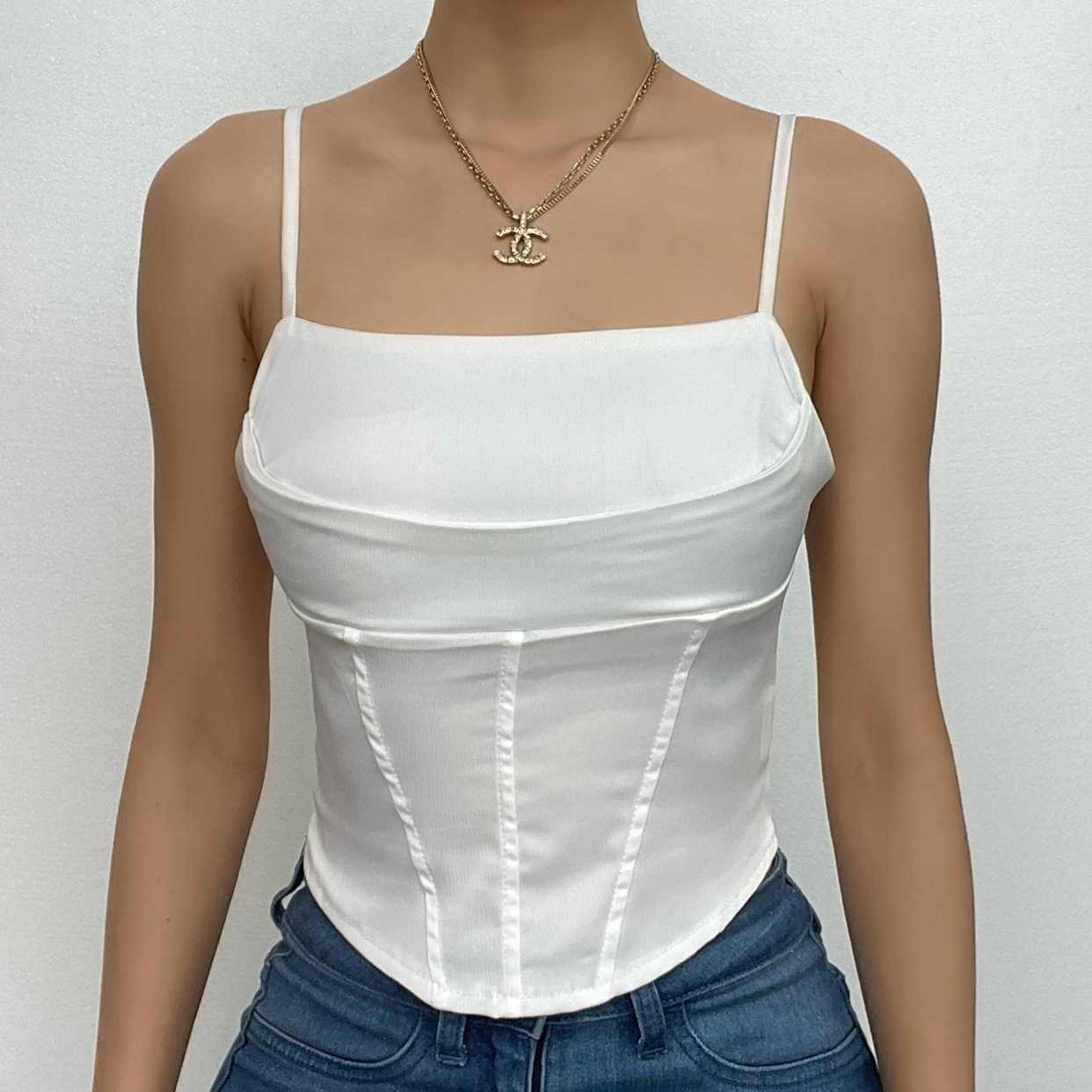 Y2K Lace-Up Satin Corset Cami Top - Backless Cute Crop for Coquette & Grunge Aesthetic
