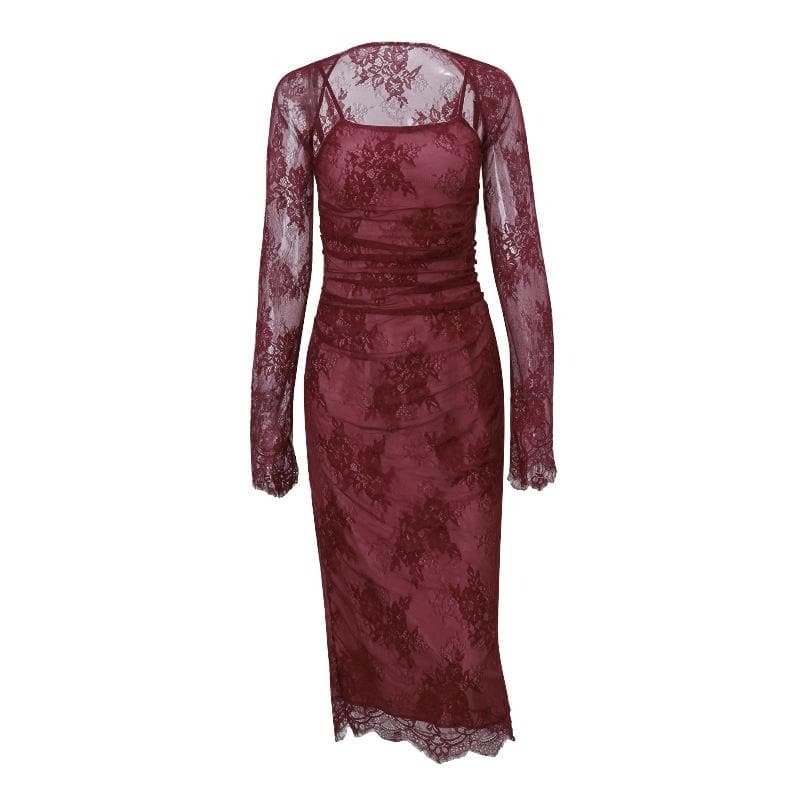 Y2K Lace-Up Shrug & Cami Midi Dress Set - Coquette Aesthetic with Grunge Vibes