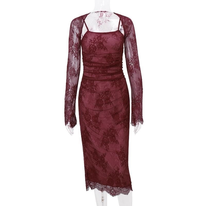 Y2K Lace-Up Shrug & Cami Midi Dress Set - Coquette Aesthetic with Grunge Vibes