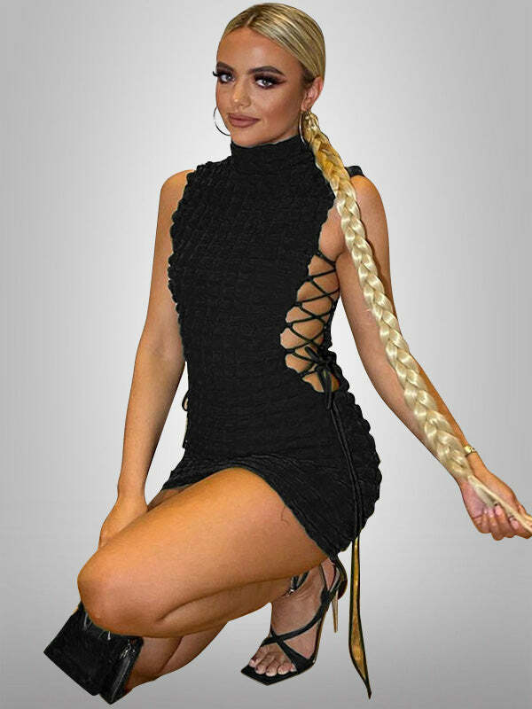 Y2K Lace-Up Side Dress - Coquette Aesthetic with Grunge Vibes for Cute Outfits