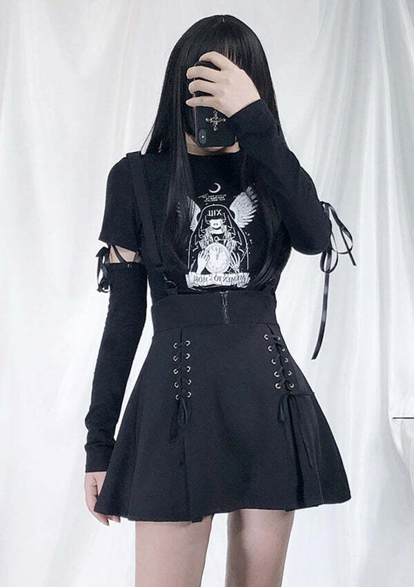 Y2K Lace-Up Sleeve Crop Top - Coquette & Grunge Aesthetic Cute Top for Aesthetic Outfits