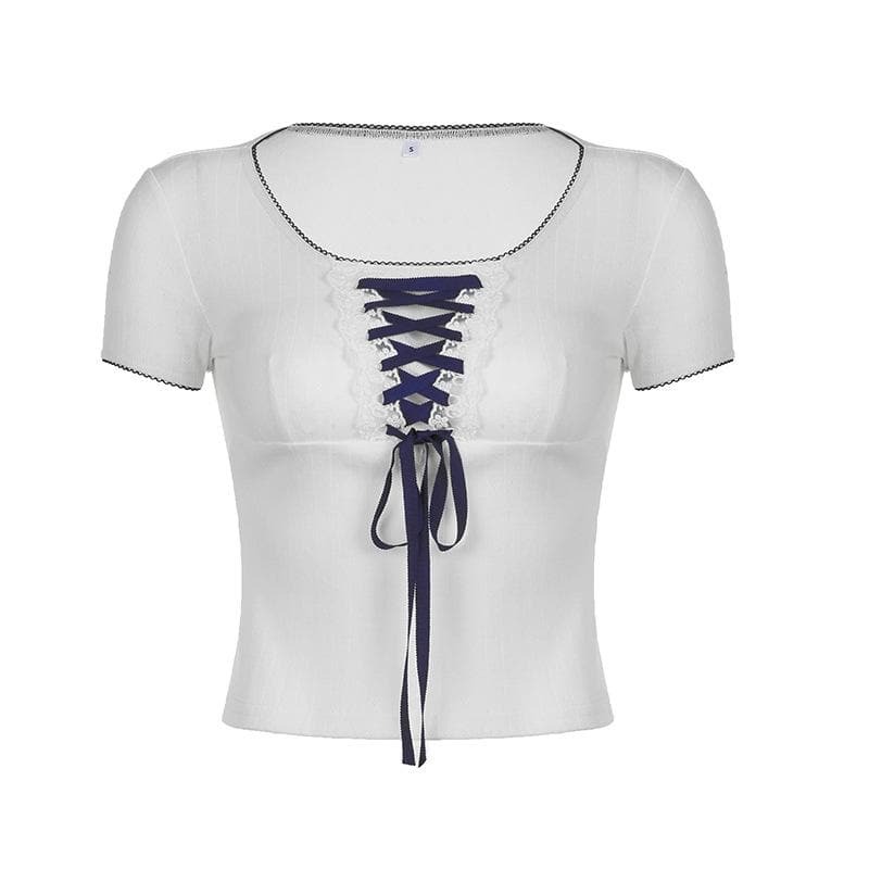 Y2K Lace-Up Textured Hem Top - Cute Grunge Aesthetic Shirt for Coquette Style Outfits
