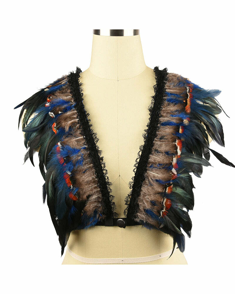 Y2K Lace Blue Feather Lingerie - Coquette Aesthetic, Cute & Comfy for Stylish Nights