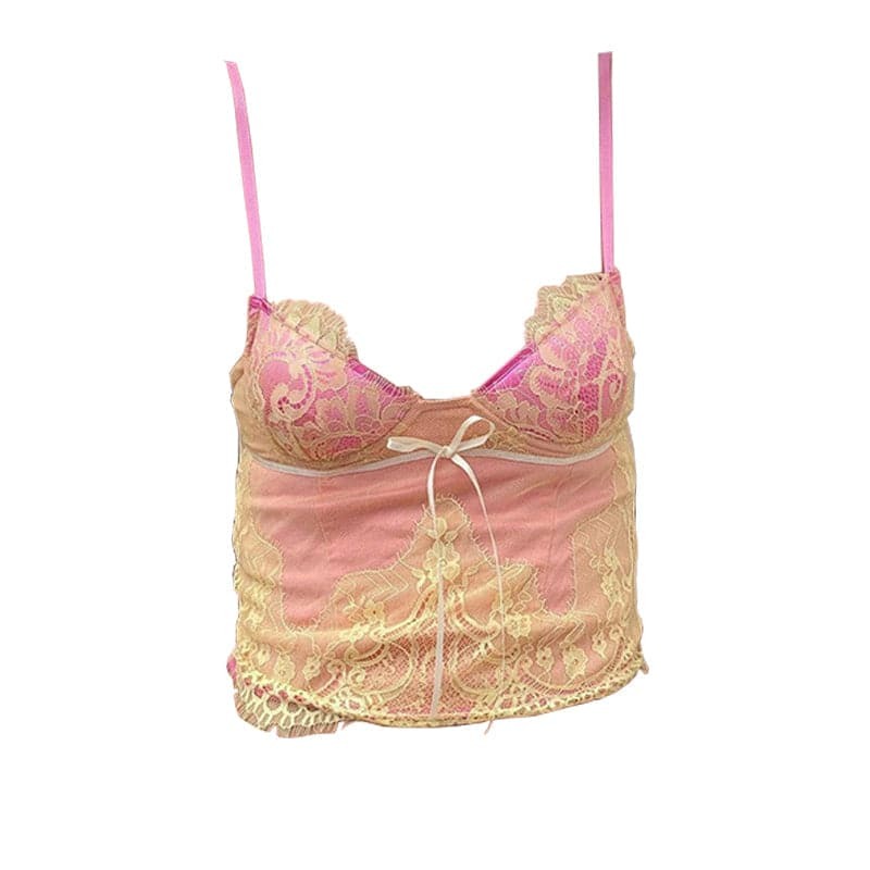 Y2K Lace Bowknot Backless Cami Top - Cute Coquette Aesthetic for Grunge & Pastel Styles