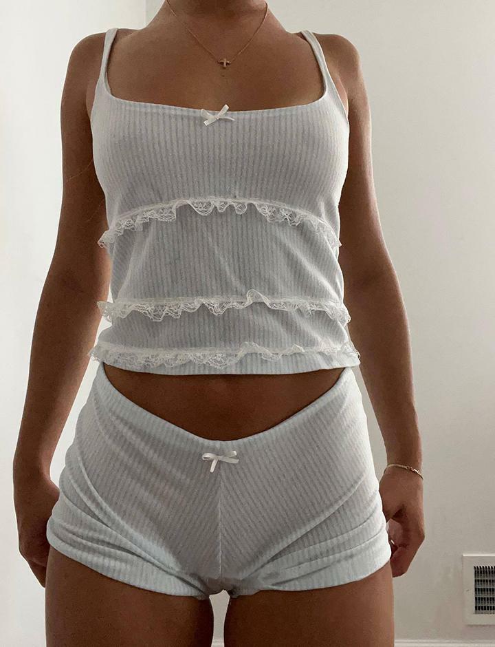 Y2K Lace Camisole & Shorts Set - Cute Coquette Aesthetic Loungewear for Comfy Vibes