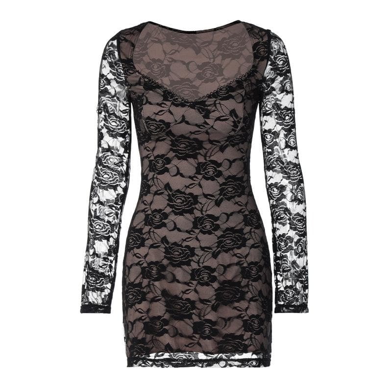 Y2K Lace Contrast Patchwork Mini Dress - Coquette & Grunge Aesthetic Cute Outfit