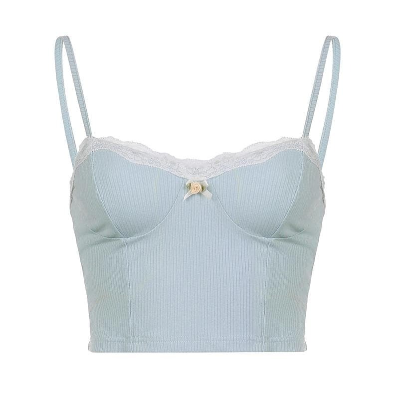 Y2K Lace Hem Backless Cami Crop Top - Cute Pastel Goth & Coquette Aesthetic Style
