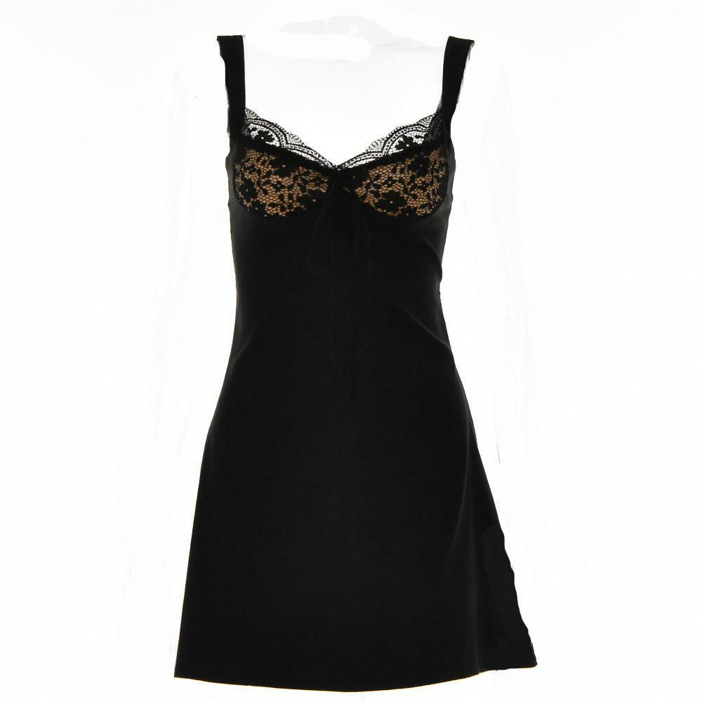 Y2K Lace Hem Backless Mini Dress - Cute Coquette & Grunge Aesthetic Outfit