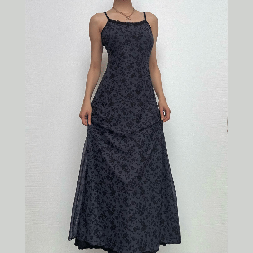 Y2K Lace Hem Mesh Ruffle Backless Cami Midi Dress - Coquette & Grunge Aesthetic Style
