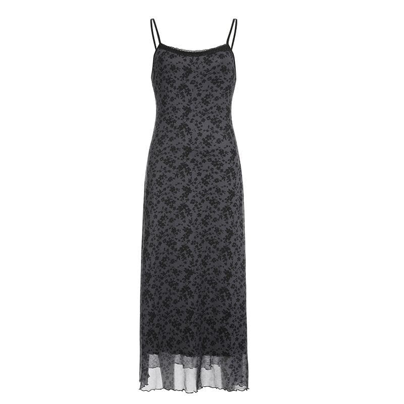 Y2K Lace Hem Mesh Ruffle Backless Cami Midi Dress - Coquette & Grunge Aesthetic Style