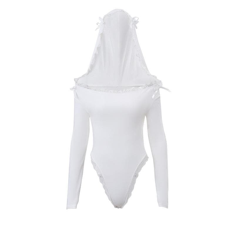 Y2K Lace Hem Off-Shoulder Bodysuit - Comfy Grunge Aesthetic Top for Cute Outfits