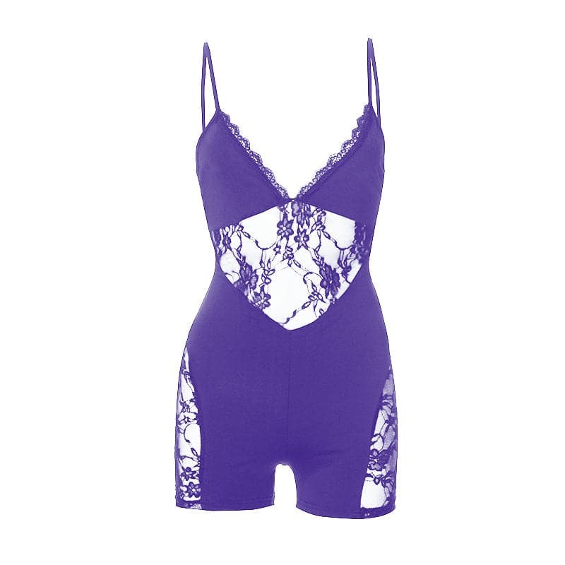 Y2K Lace Hem Patchwork Cami Romper - Cute Coquette & Grunge Aesthetic Outfit