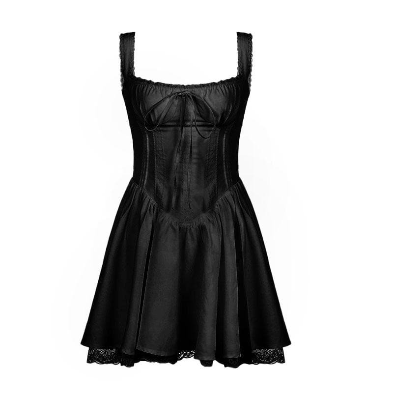 Y2K Lace Hem Ruched Backless Mini Dress - Cute Coquette & Grunge Aesthetic Style