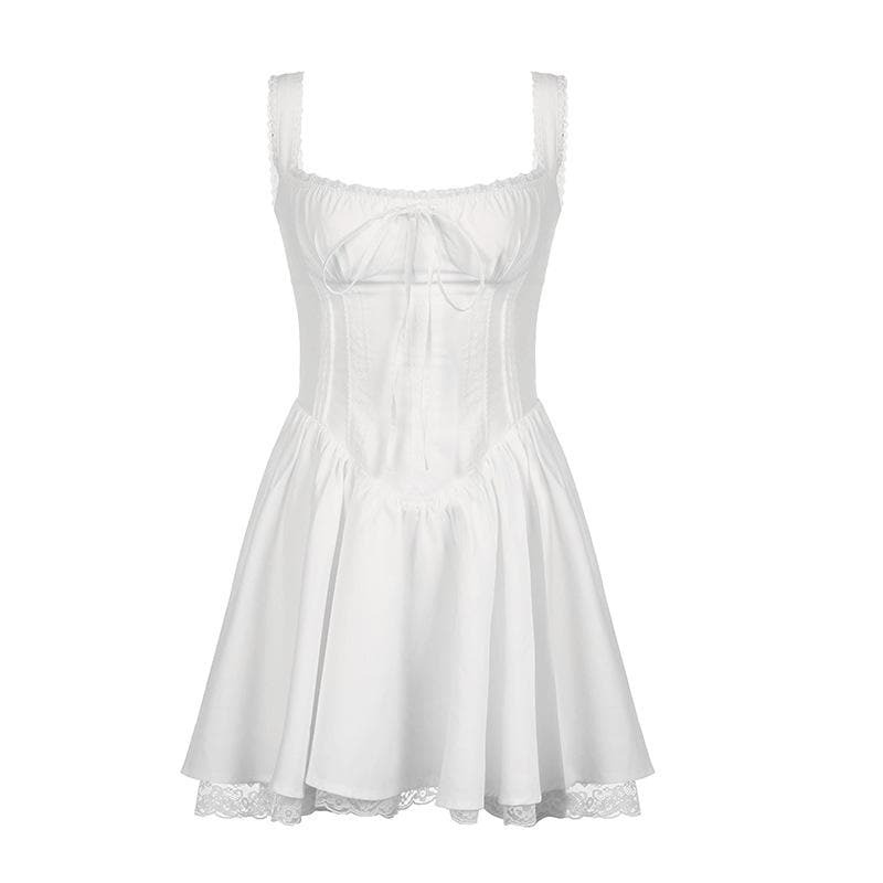 Y2K Lace Hem Ruched Backless Mini Dress - Cute Coquette & Grunge Aesthetic Style