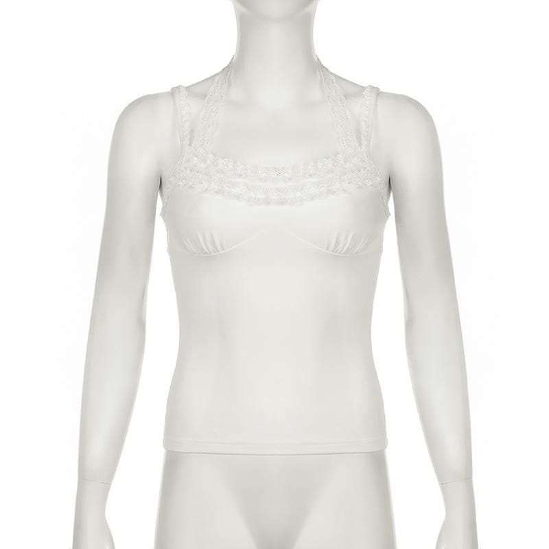 Y2K Lace Hem Ruched Cami Top - Cute Coquette Aesthetic for Grunge & Pastel Goth Styles