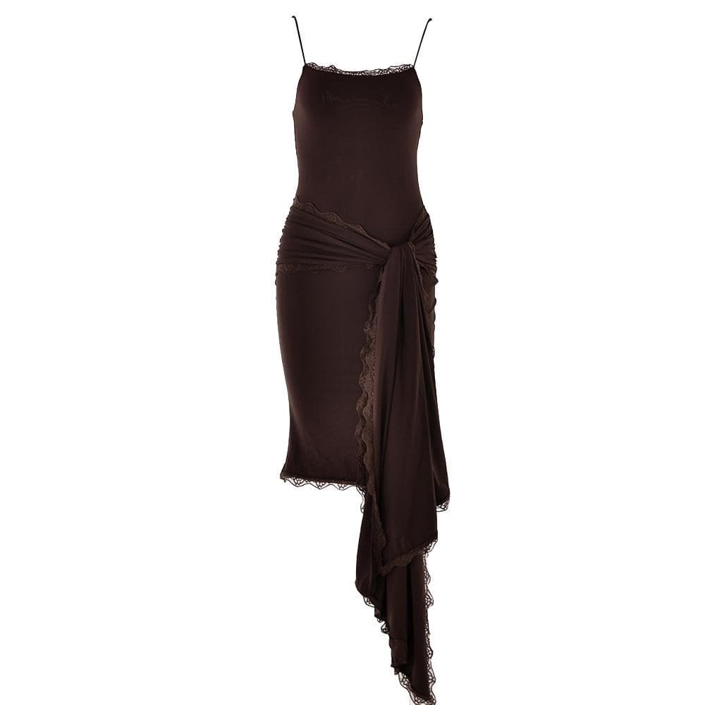 Y2K Lace Hem Ruffle Cami Midi Dress - Coquette Aesthetic with Grunge Style Vibes