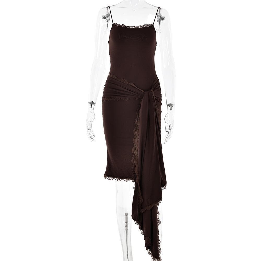 Y2K Lace Hem Ruffle Cami Midi Dress - Coquette Aesthetic with Grunge Style Vibes
