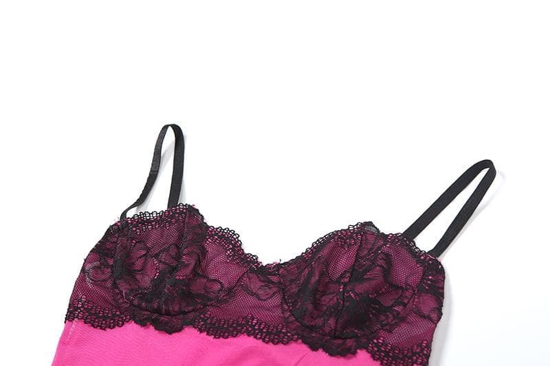 Y2K Lace Mesh Ruffle Sweetheart Neck Cami & Pant Set - Coquette Aesthetic Outfit
