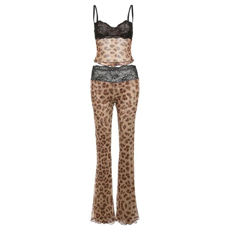 Y2K Lace Mesh Ruffle Sweetheart Neck Cami & Pant Set - Coquette Aesthetic Outfit