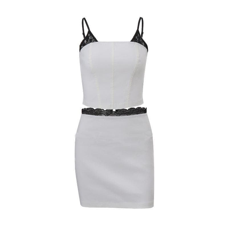 Y2K Lace Patchwork Backless Mini Skirt Set - Coquette & Grunge Aesthetic Outfit