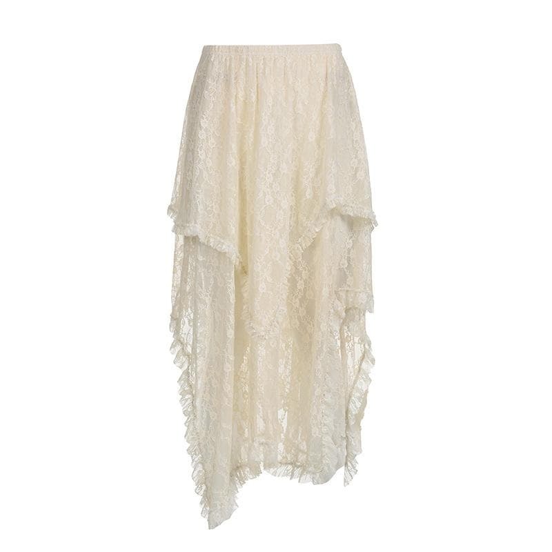 Y2K Lace Ruffle Midi Skirt - Cute Coquette Aesthetic for Grunge & Pastel Goth Styles