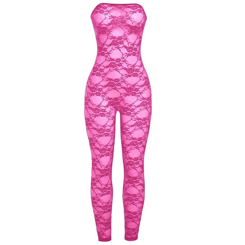 Y2K Lace See-Through Tube Jumpsuit - Cute Grunge Aesthetic Outfit for Trendy Looks