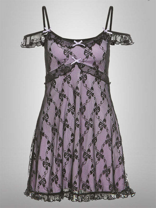 Y2K Lace Spaghetti Strap Mini Dress - Coquette Aesthetic with Grunge Style Vibes