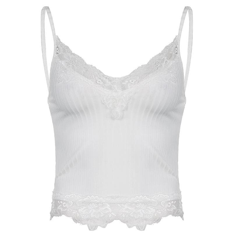 Y2K Lace V-Neck Cami Top - Cute Pastel Goth & Coquette Aesthetic Essential