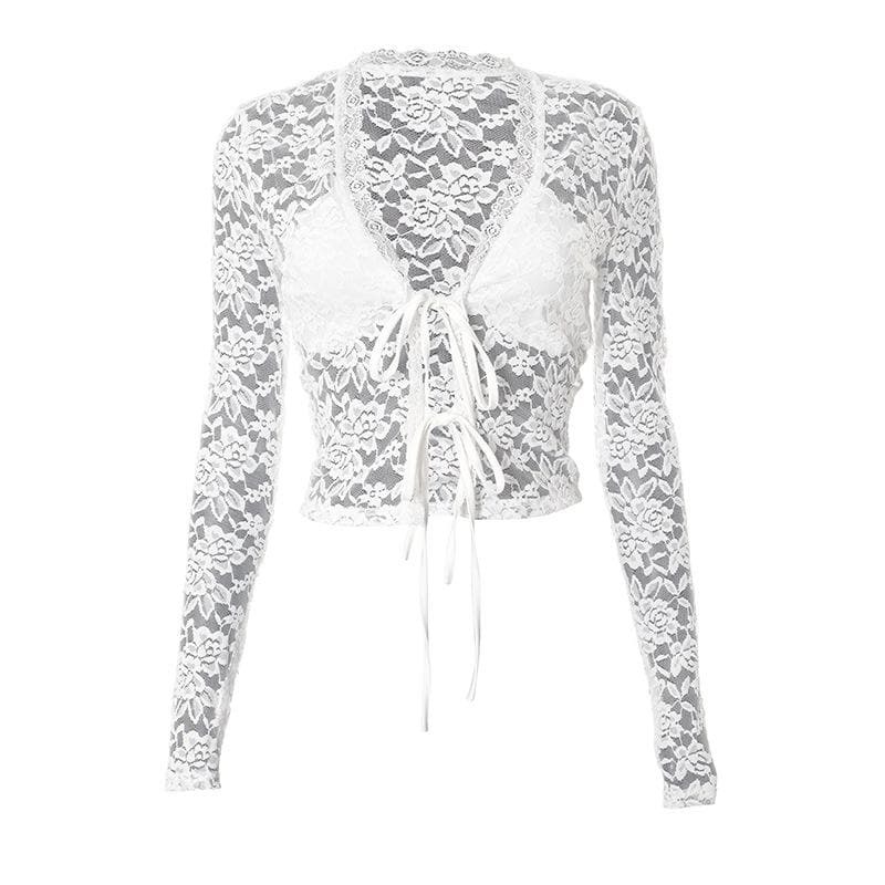 Y2K Lace V-Neck Crop Top - Coquette & Grunge Aesthetic Cute Solid Top for Aesthetic Outfits