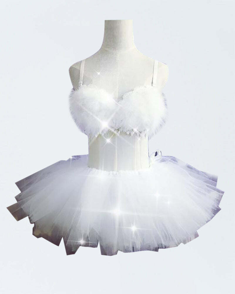 Y2K Leather Bra & Tutu Skirt Set - Coquette Aesthetic Outfit for Grunge & Cute Styles