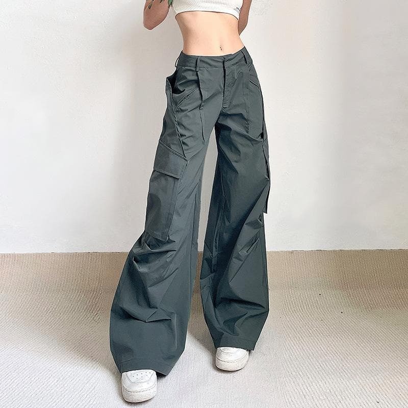 Y2K Low Rise Cargo Pants with Zip-Up Pockets - Trendy Grunge & Coquette Aesthetic Style