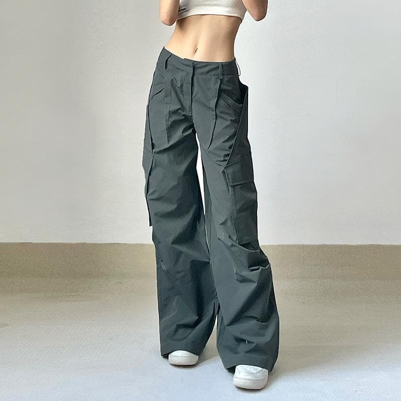 Y2K Low Rise Cargo Pants with Zip-Up Pockets - Trendy Grunge & Coquette Aesthetic Style
